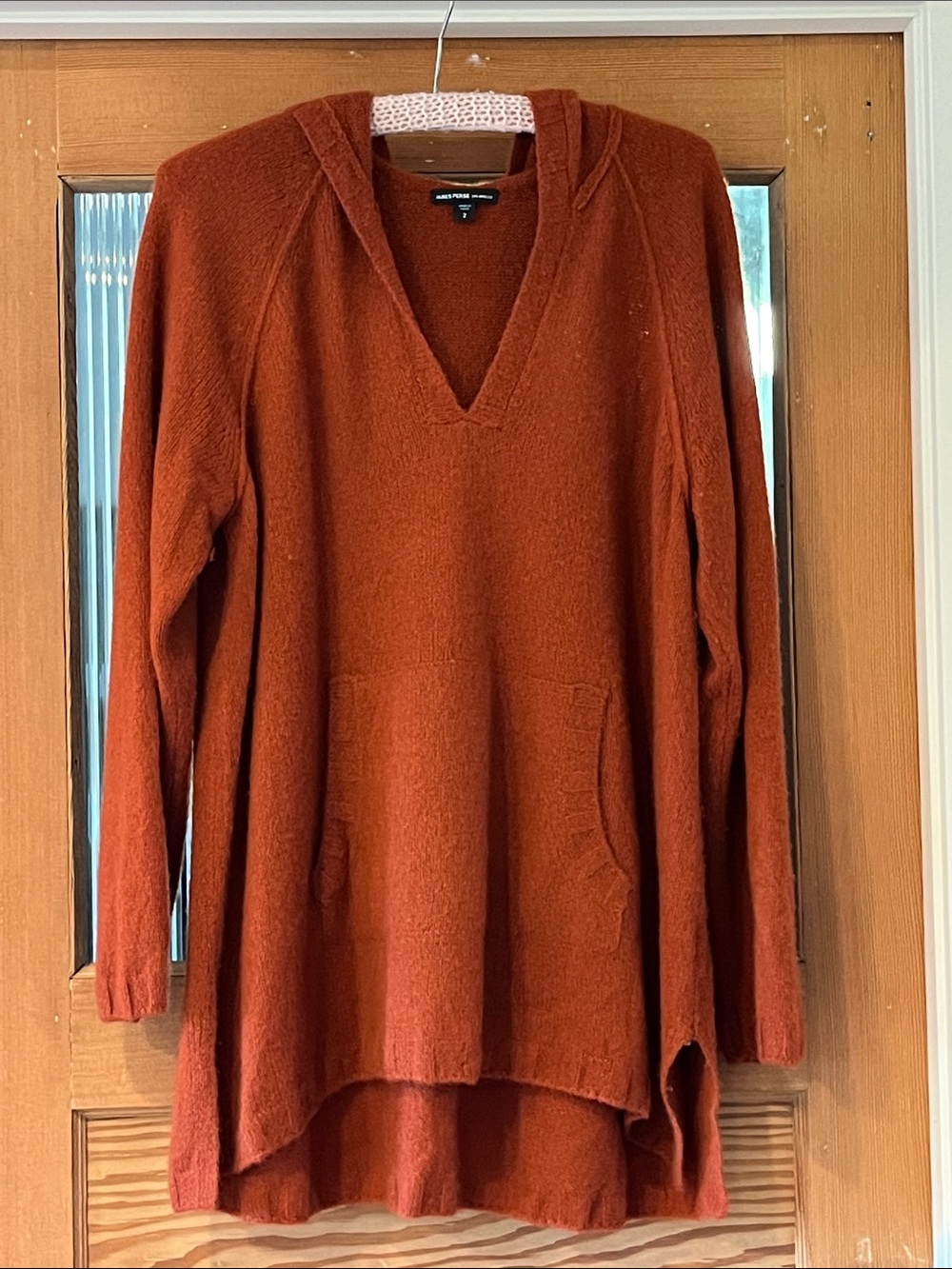 James Perse Rust V-Neck Hooded cashmere Sweater